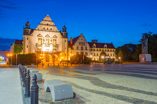 Sunset view of Collegium Minus in Poznan, Poland