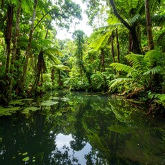 Tropical Rainforest Pond Reflection