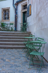 Staircase at the old town of Cesky Krumlov, Czech republic