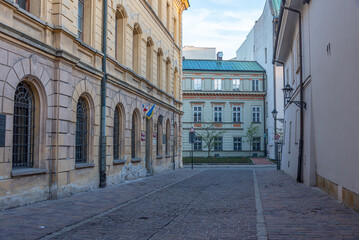Narrow street in the historical center of Krakow, Poland