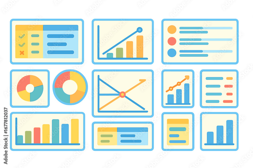 Aufkleber finance and analytics 3d icon set. visualization, data charts, graphs 3d collection
