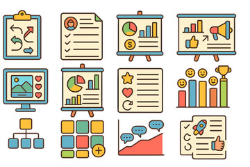 Business and marketing outline icon set. analytics, strategy, growth icons collection