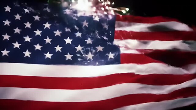American flag with fireworks, symbolizing patriotism and national pride. - Powered by Adobe