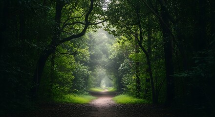 Obraz premium Mysterious Path Through a Lush Green Forest.