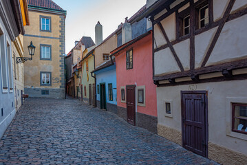 Obraz premium Sunset view of The golden lane at the Prague castle, Czech repub