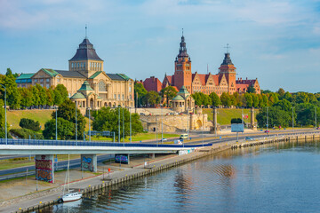 Fototapeta premium Sunrise view of the National Museum in Szczecin, Poland