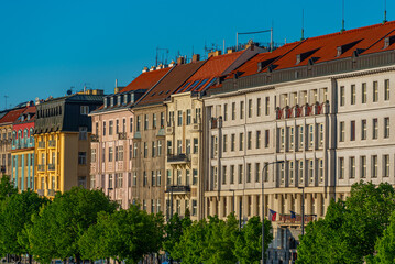 Fototapeta premium Facade of buildings on Vltava riverside in Prague, Czech republi