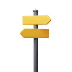 Directional signpost with two yellow arrows pointing in opposite directions on a gray pole.