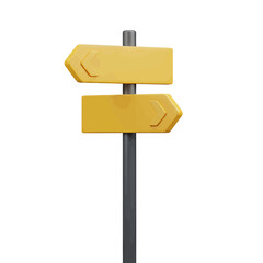 Two-sided yellow directional sign with arrows on a gray metal post.