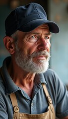 Thoughtful elderly man in a cap gazing into the distance