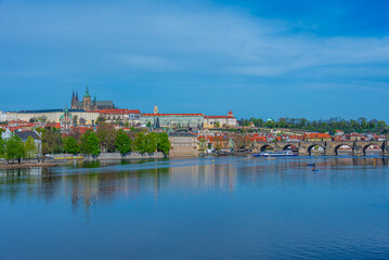 Obraz premium Panorama of Prague dominated by the Prague castle, Czech republi
