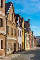 Fototapeta premium Colourful houses in the center of Domazlice, Czech republic