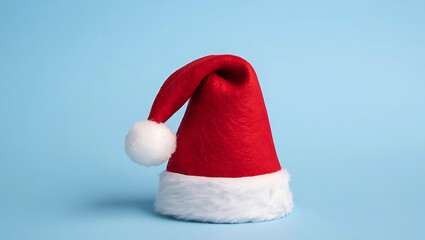 Classic Santa hat on light blue background