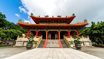 Naklejka premium Asian temple facade with vibrant colors