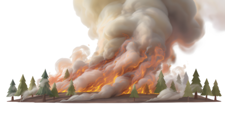 Forest fire with smoke and flames
