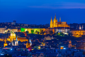 Naklejka premium Sunset view of Prague from Rieger orchards in Prague, Czech repu
