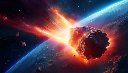 giant asteroid entering a planet s atmosphere creating a brilliant fireball and illuminating the surrounding space with a dramatic display of energy and heat signaling impending danger