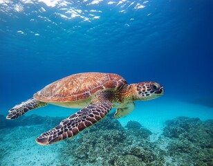 Obraz premium graceful sea turtle swimming in clear tropical waters