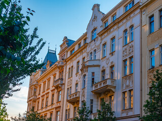 Colourful houses at Vinohrady district of Prague, Czech republic