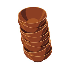 Isometric bowls. Empty bowls. Isometric cutlery. Isometric tableware. Vector illustration