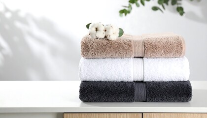 Stack of folded towels on a white surface