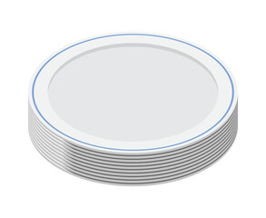 Isometric plates. Empty plates. Isometric cutlery. Isometric tableware. Vector illustration