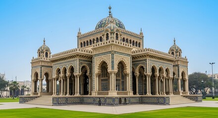 Obraz premium Ornate Islamic Architecture Building with Dome and Arches.