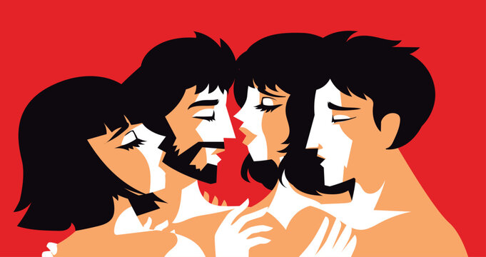 group of polyamorous swinger naked people