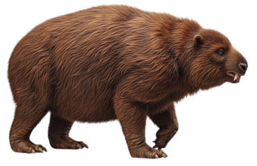 Realistic PNG of a Diprotodon optatum, a large extinct marsupial with thick brown fur, transparent background