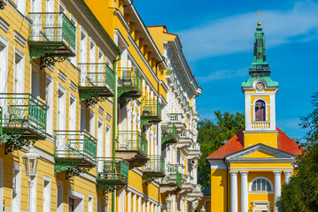 Fototapeta premium Colourful houses on the main street in Frantiskovy Lazne, Czech