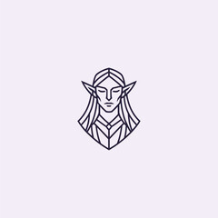 Line art long hair elf logo design.
