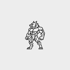 Werewolf standing with big muscles logo design.