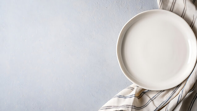 Minimalist table setting with plate and napkin - Powered by Adobe
