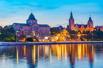 Fototapeta premium Sunset view of the National Museum in Szczecin, Poland