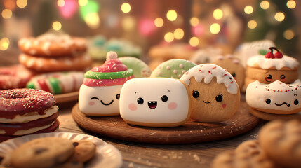 Festive treats that emphasize delightful facial expressions, bokeh light