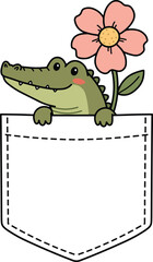 Cute Alligator with Flower in Pocket

