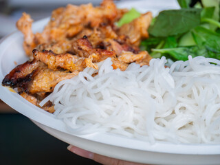 Delicious Vietnamese Rice Noodles with Grilled Chicken
