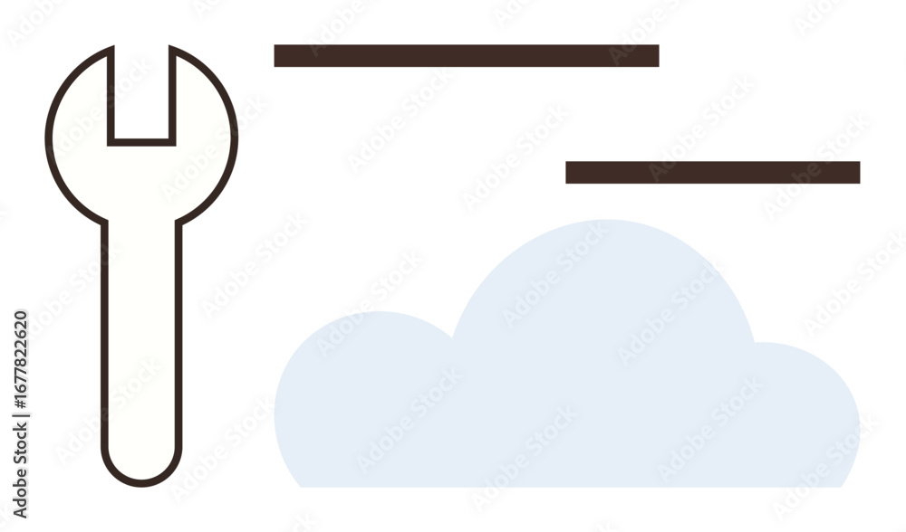 Poster wrench with cloud element and horizontal lines representing tools, repair, settings, cloud computing