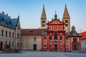 Obraz premium Sunset view of St. George's Convent at Prague castle, Czech repu