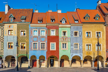 Colourful houses at Stary Rynek square in Poznan during a sunny
