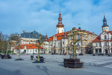 View of the main square in Polish town Pszczyna, Poland