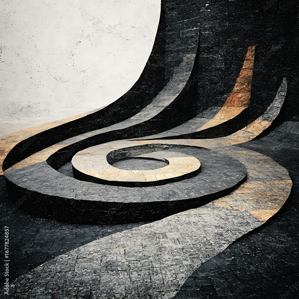 Fototapete an abstract spiral design with contrasting black and white tones creates a visually striking pattern