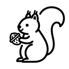 Flat black & white outline of a squirrel holding nut © naa