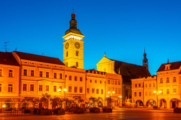 Obraz premium Sunrise view of Saint Nicholas church in Ceske Budejovice, Czech