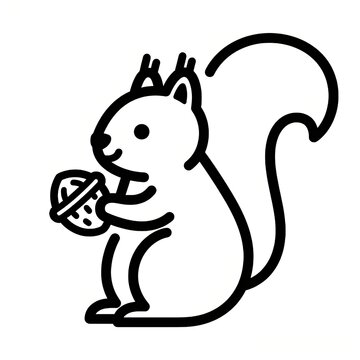 Flat black & white outline of a squirrel holding nut
