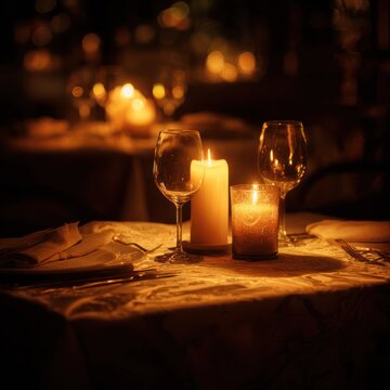Romantic candlelit dinner table setting