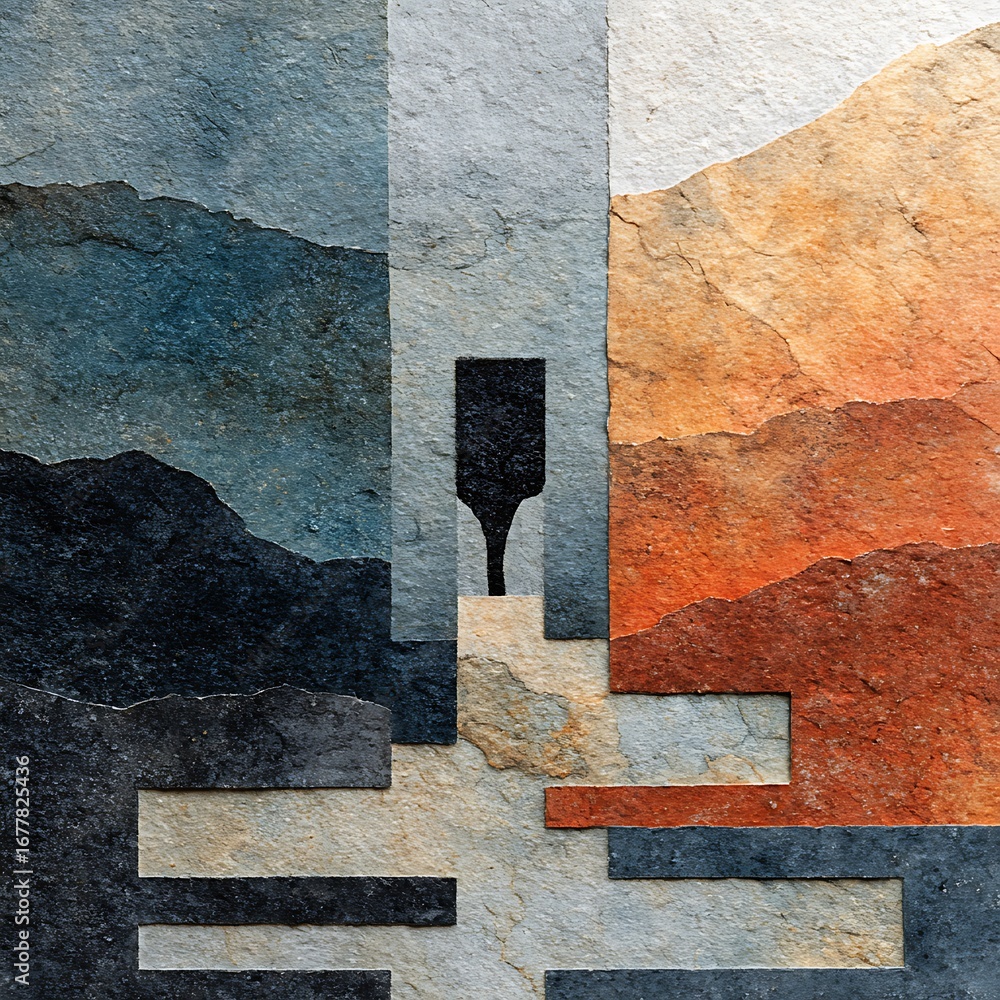 Poster a modern abstract art piece showcasing textured stone and rock formations, creating a captivating la