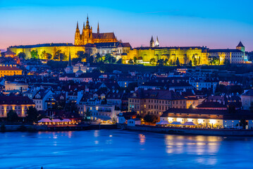 Sunset view of the Prague castle and vltava river in Prague, Cze