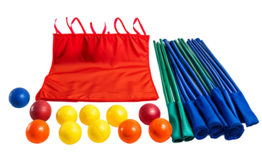 Soccer training bibs cones and agility poles laid out highlighting team preparation and practice setup isolated on transparent background PNG