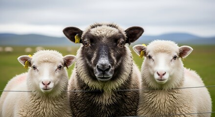 Fototapeta premium Three Sheep Looking at the Camera.